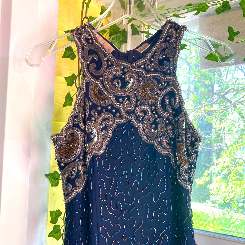 VTG Laurence Kazar beaded high-neck dress